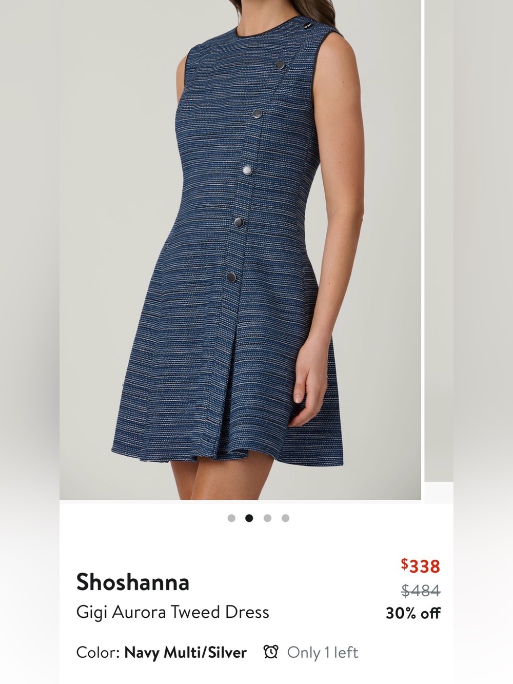 Shoshanna Navy Textured A-Line Mini Dress with Side Buttons